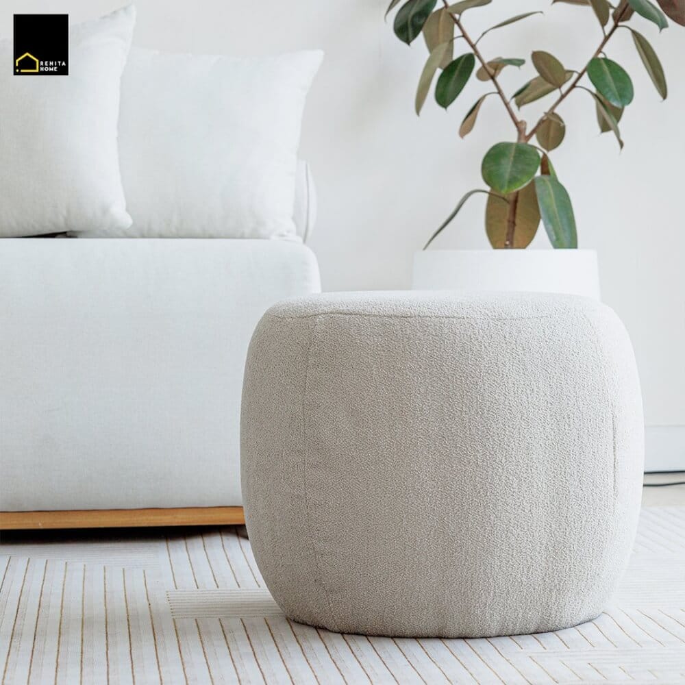 สตูลขนแกะเทียมทรงกลม RENITA HOME รุ่น RUSSELL STOOL สีเบจ 52x40ซม._7